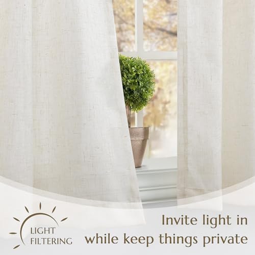 DANCURTON Pinch Pleated Cream Linen Kitchen Curtain 24 Inch Length 2 Panel Set Modern Neutral Short Cafe Curtains with Hooks Light Filtering Semi Sheer Small Window Treatment Tiers for Basement 30x24 2 FT Ivory - Image 4