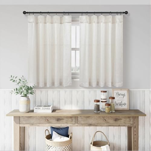 DANCURTON Pinch Pleated Cream Linen Kitchen Curtain 24 Inch Length 2 Panel Set Modern Neutral Short Cafe Curtains with Hooks Light Filtering Semi Sheer Small Window Treatment Tiers for Basement 30x24 2 FT Ivory - Image 5