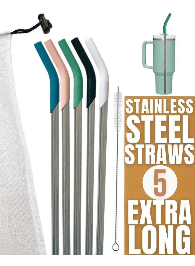 purifyou purifyou Stainless Steel Straws with Silicone Tips, 14.5in Extra Long & Wide Reusable Metal Straws for Stanley and 40oz Tumblers, Portable Case, Cleaning Brush, Durable Drinking Straws (Set of 5) - Image 1