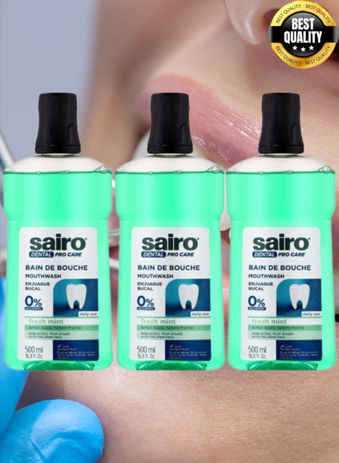 Sairo 3 Pieces Dental Pro Care Mouthwash 0% Alcohol Fresh Mint 500 ML - Image 1