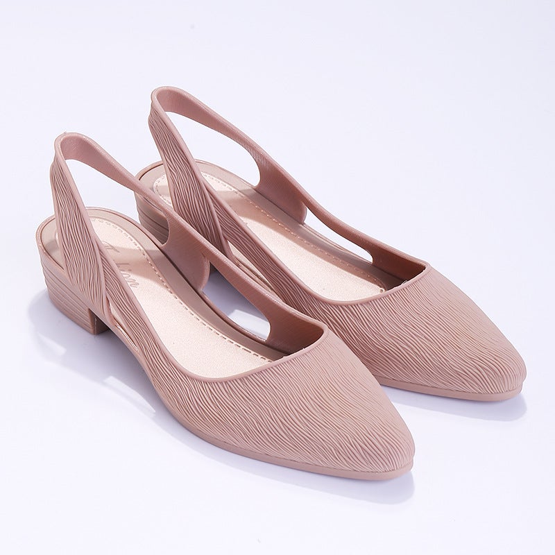 New Style Flat Heel Jelly Sandals Womens Pointed Toe Soft Bottom Casual Korean Version Plastic Outer Wear Low Top Work Shoes 021 apricot (one yard smaller) 