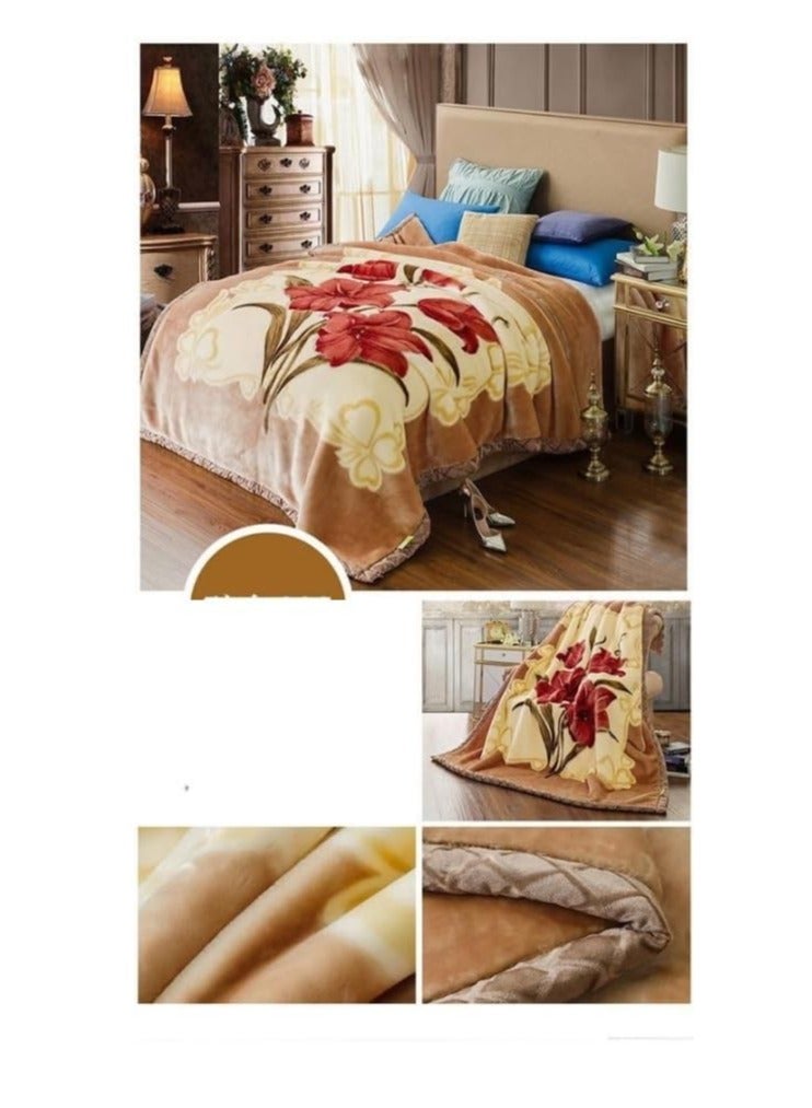 BAIG Winter thickened Raschel blanket double layer blanket wedding blanket outdoor camping travel Polyester Double Layer Solid mink Super King Size Blanket 200*230CM - Multicolor - Image 1