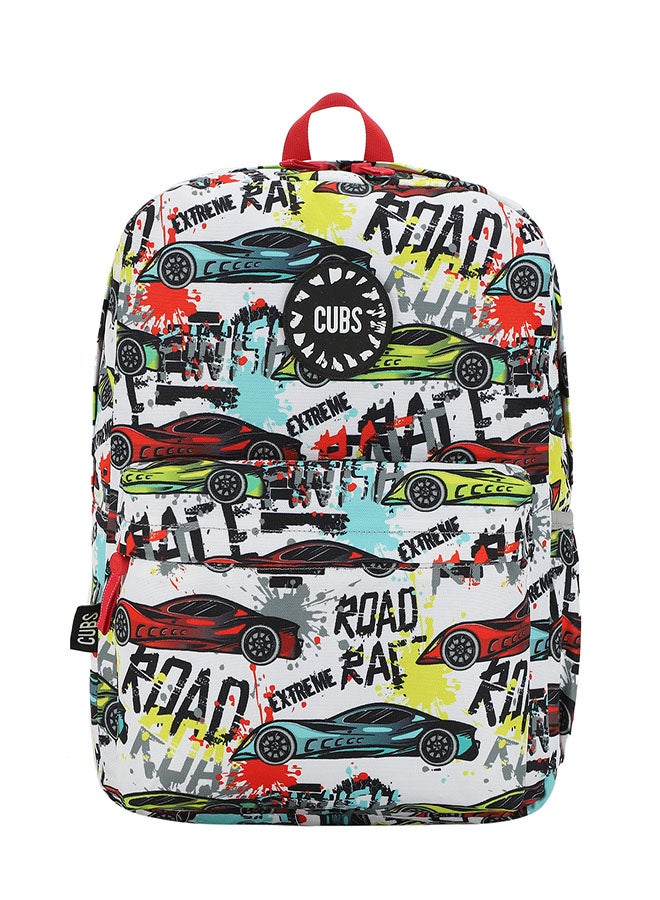CUBS حقيبة ظهر للأطفال 28 لتر بطبعة سيارات مقاومة للماء مع إغلاق بسحاب مثالية للفئة العمرية من 6 إلى 12 عامًا، متوافقة مع لابتوب 15 إنش