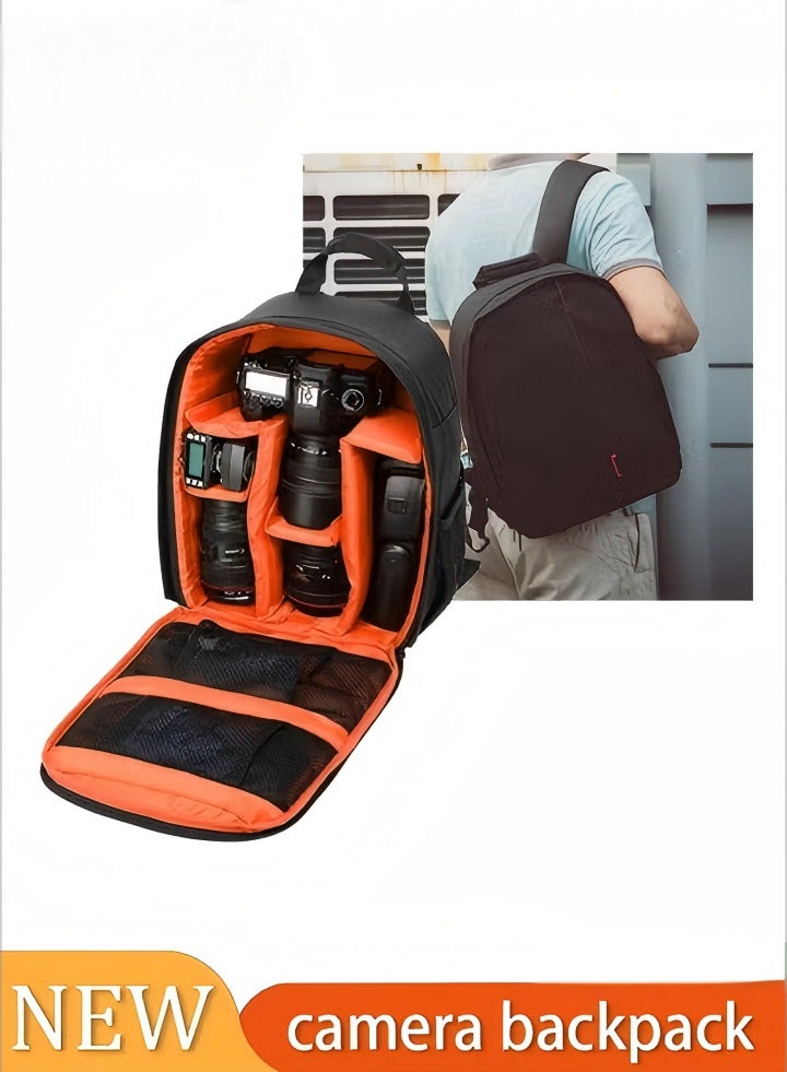 Nylon Cameras Backpack, with Shock Insert Protection,Shoulder Bag Travel Case for SLR DSLR Mirrorless Cameras and Lenses, Flash Light, Radio Releases and Other Accessories, Orange Interior - Image 2