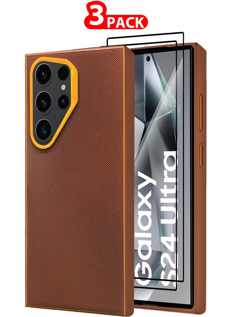 CATANES Samsung Galaxy S24 Ultra 3 Pack Vegan Leather Case, 1 Cover with 2 Screen Protectors, Slim Fit, Raised Edges for Camera and Screen Protection - Image 1