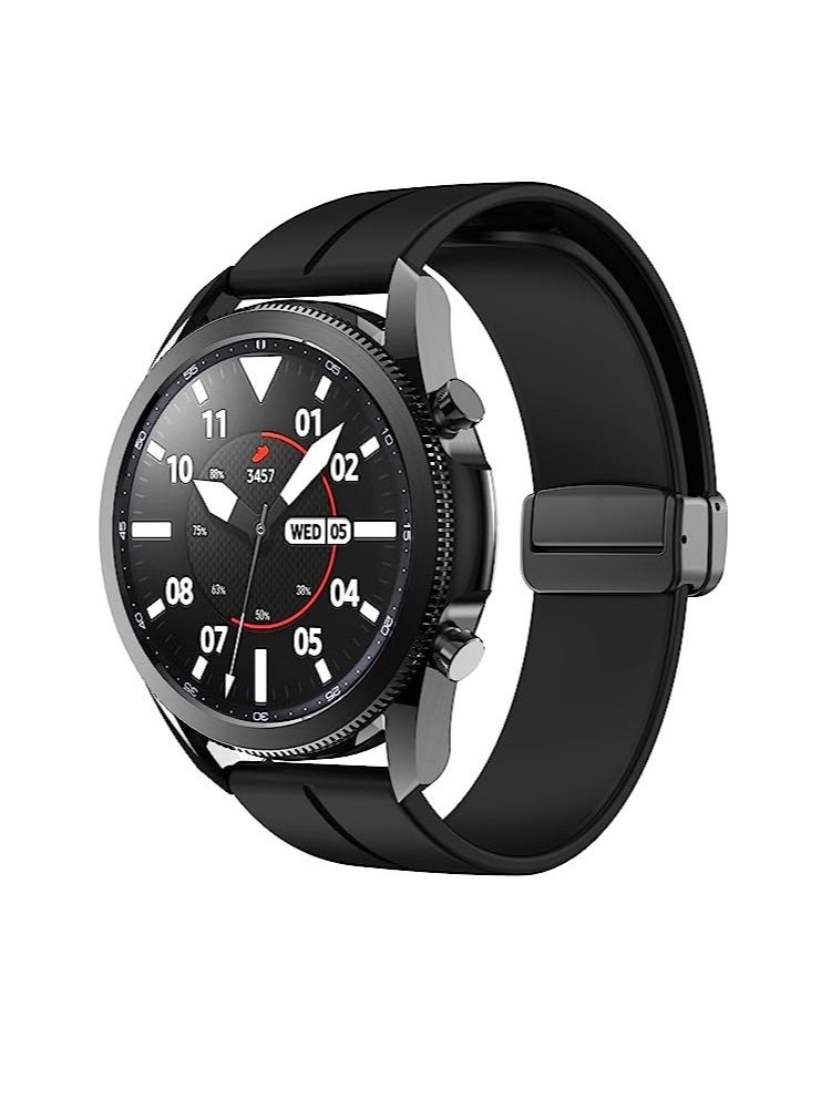 حزام من السيليكون مقاس 22 مم بإبزيم مغناطيسي قابل للطي لساعة سامسونج جلاكسي 3 45 / ووتش 46 / جير S3- أسود - Image 4