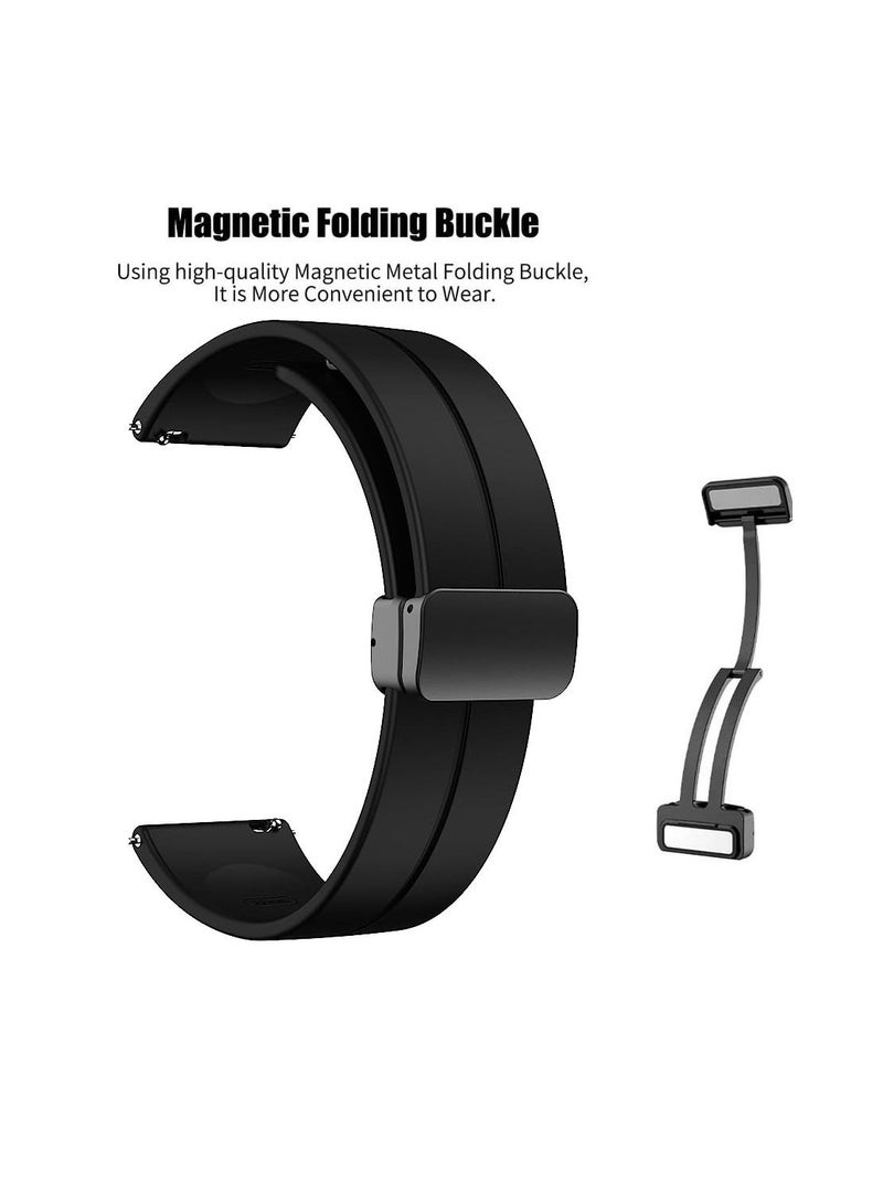 حزام من السيليكون مقاس 22 مم بإبزيم مغناطيسي قابل للطي لساعة سامسونج جلاكسي 3 45 / ووتش 46 / جير S3- أسود - Image 2