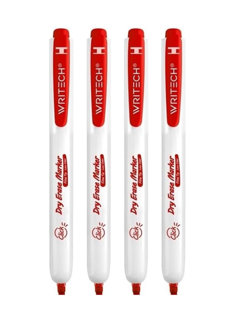 WRITECH 4-Piece Retractable Whiteboard Marker Red Ink  - Image 1