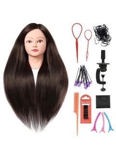 SILKY SILKY 26"-28" Long Hair Mannequin Head with 60% Real Hair, Hairdresser Practice Training Head Cosmetology Manikin Doll Head with 9 Tools and Clamp - #4 Brown, Makeup On  - Image 1