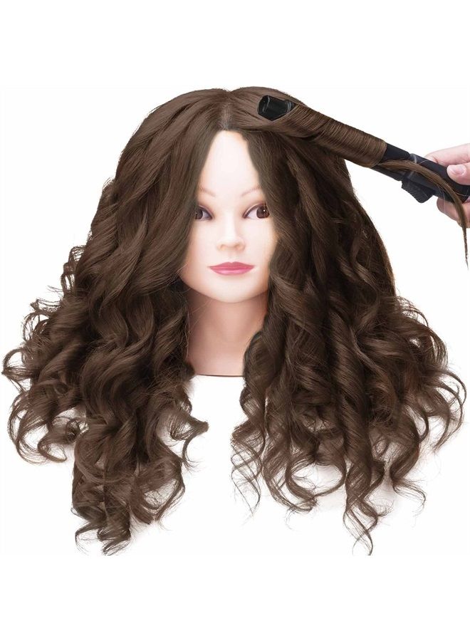 SILKY SILKY 26"-28" Long Hair Mannequin Head with 60% Real Hair, Hairdresser Practice Training Head Cosmetology Manikin Doll Head with 9 Tools and Clamp - #4 Brown, Makeup On - Image 3