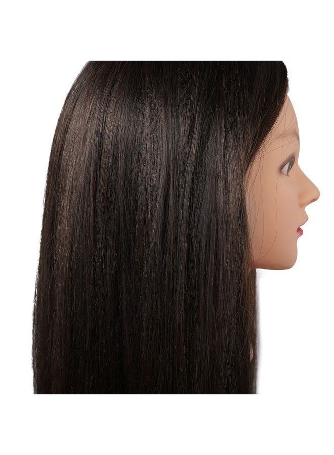 SILKY SILKY 26"-28" Long Hair Mannequin Head with 60% Real Hair, Hairdresser Practice Training Head Cosmetology Manikin Doll Head with 9 Tools and Clamp - #4 Brown, Makeup On - Image 5