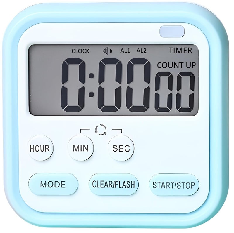YOMITH Digital Magnetic Timer Count-Down & Stopwatch, with Large LCD Display and Loud Alarm, Flashing Light, Back Stand, Hanging Hole for Cooking, School, Sport, Study, Game (Pack of 1, Blue) - Image 1