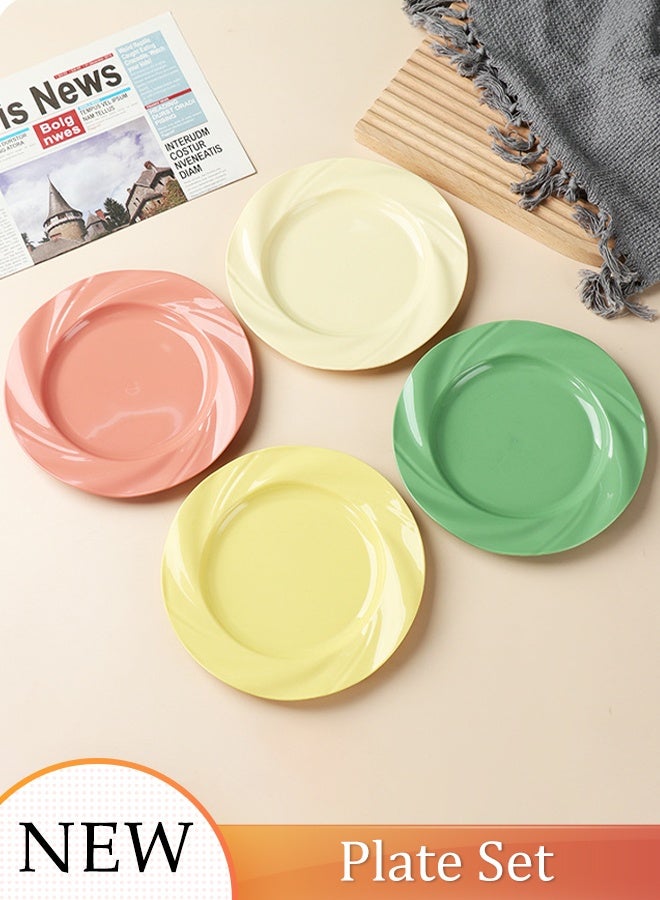DUNISO 4pcs Plastic Plate Set Reusable Breakfast Plate Household Creative Rotating Design of Imitation Porcelain PP Dining Plate Set BPA Free Dinnerware Lightweight Unbreakable Dinner Plates for Party, Dessert, Salad, Snack，Fruit - Image 1