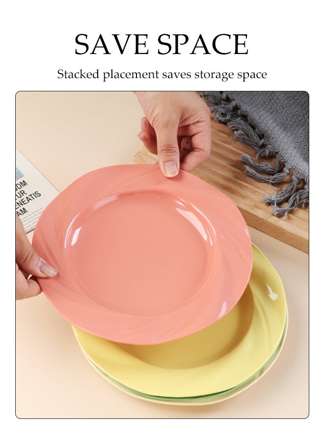 DUNISO 4pcs Plastic Plate Set Reusable Breakfast Plate Household Creative Rotating Design of Imitation Porcelain PP Dining Plate Set BPA Free Dinnerware Lightweight Unbreakable Dinner Plates for Party, Dessert, Salad, Snack，Fruit - Image 2