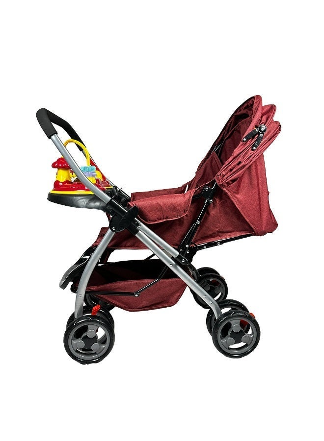 Easy-to-fold baby and infant stroller with interactive toys and a very cute sun canopy for children - Red - Image 4