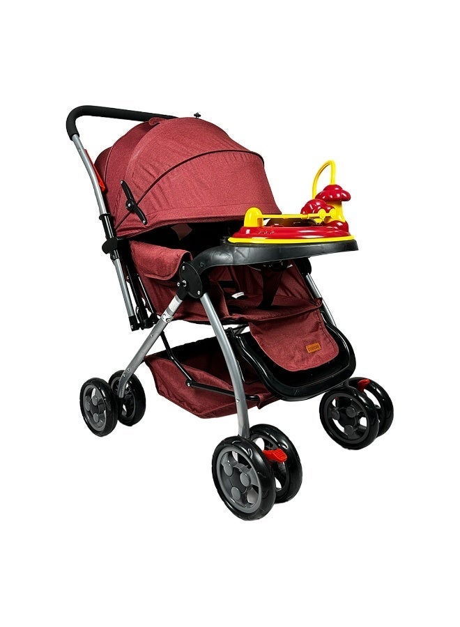 Easy-to-fold baby and infant stroller with interactive toys and a very cute sun canopy for children - Red - Image 3