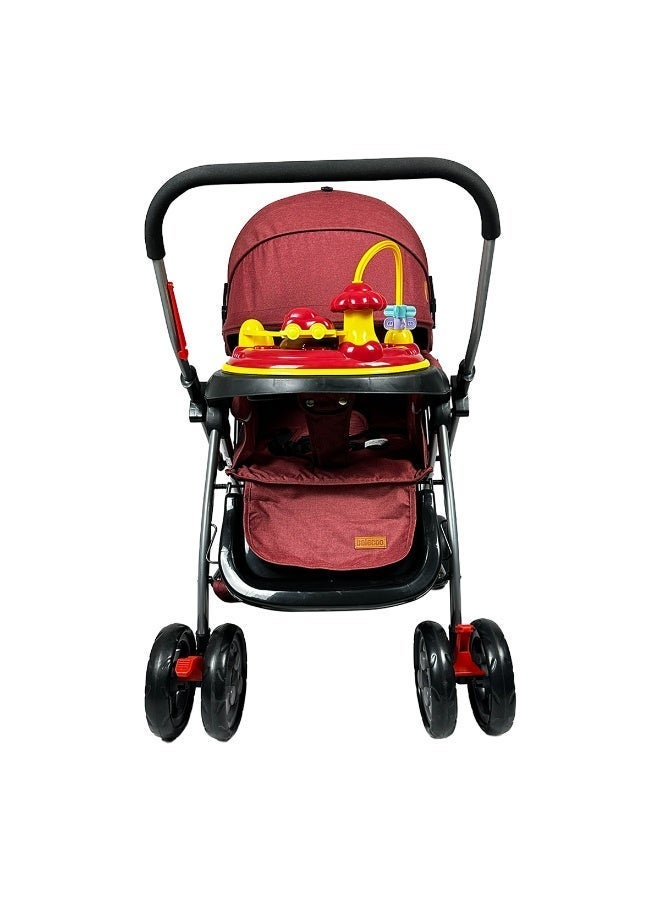 Easy-to-fold baby and infant stroller with interactive toys and a very cute sun canopy for children - Red - Image 2