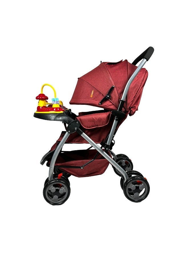 Easy-to-fold baby and infant stroller with interactive toys and a very cute sun canopy for children - Red - Image 5