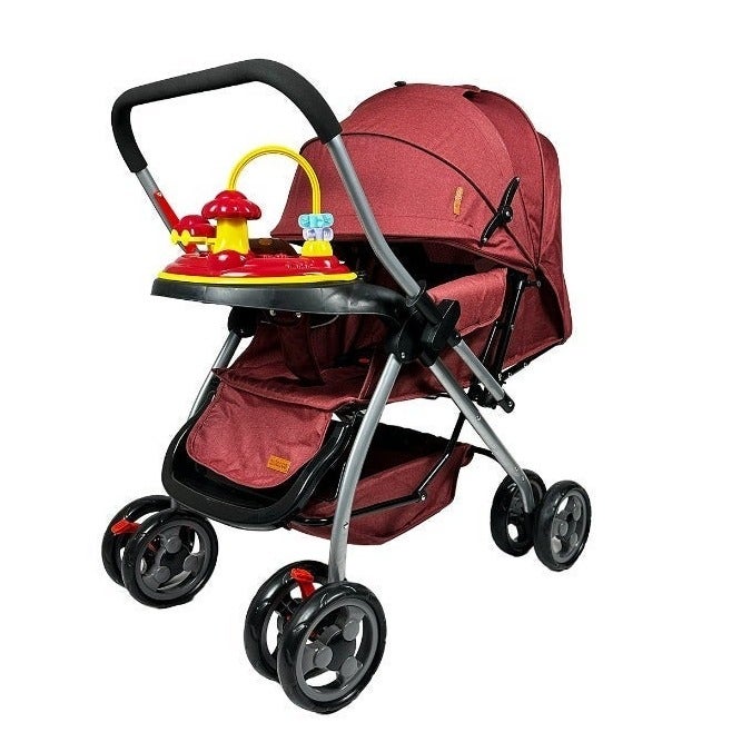 Easy-to-fold baby and infant stroller with interactive toys and a very cute sun canopy for children - Red - Image 1