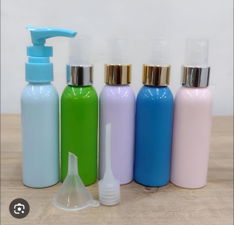 Makeup and shower kit-5 bottles with leak-resistant lids with pump and guide for travel use for shampoo and cream - Image 3