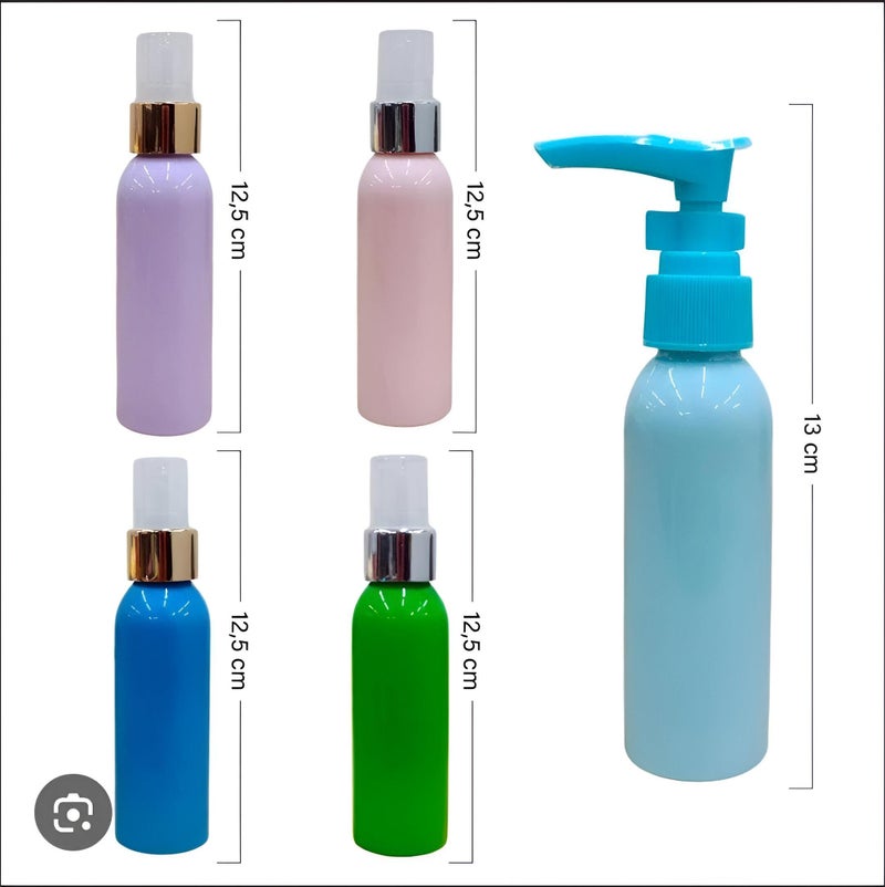 Makeup and shower kit-5 bottles with leak-resistant lids with pump and guide for travel use for shampoo and cream - Image 2