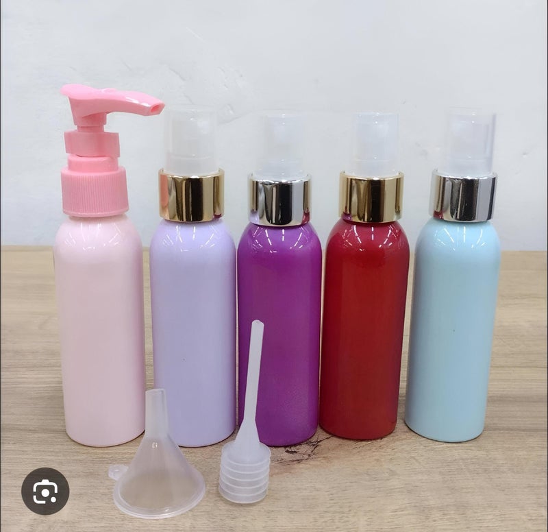 Makeup and shower kit-5 bottles with leak-resistant lids with pump and guide for travel use for shampoo and cream - Image 4