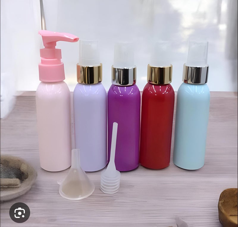Makeup and shower kit-5 bottles with leak-resistant lids with pump and guide for travel use for shampoo and cream - Image 5
