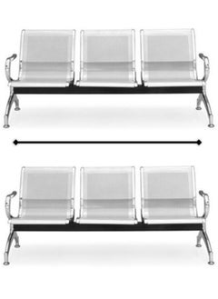 AL WADI FURNITURE Set of 2 Ergonomic 3-Seater Metal Frame Airport Chairs for Office, Hospital, School, warehouses, and Visitor Areas - Silver  - Image 1