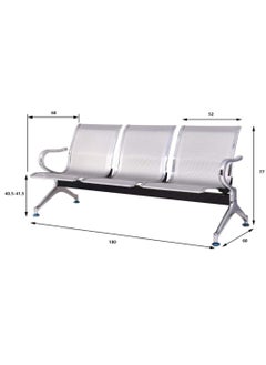 AL WADI FURNITURE Set of 2 Ergonomic 3-Seater Metal Frame Airport Chairs for Office, Hospital, School, warehouses, and Visitor Areas - Silver  - Image 2