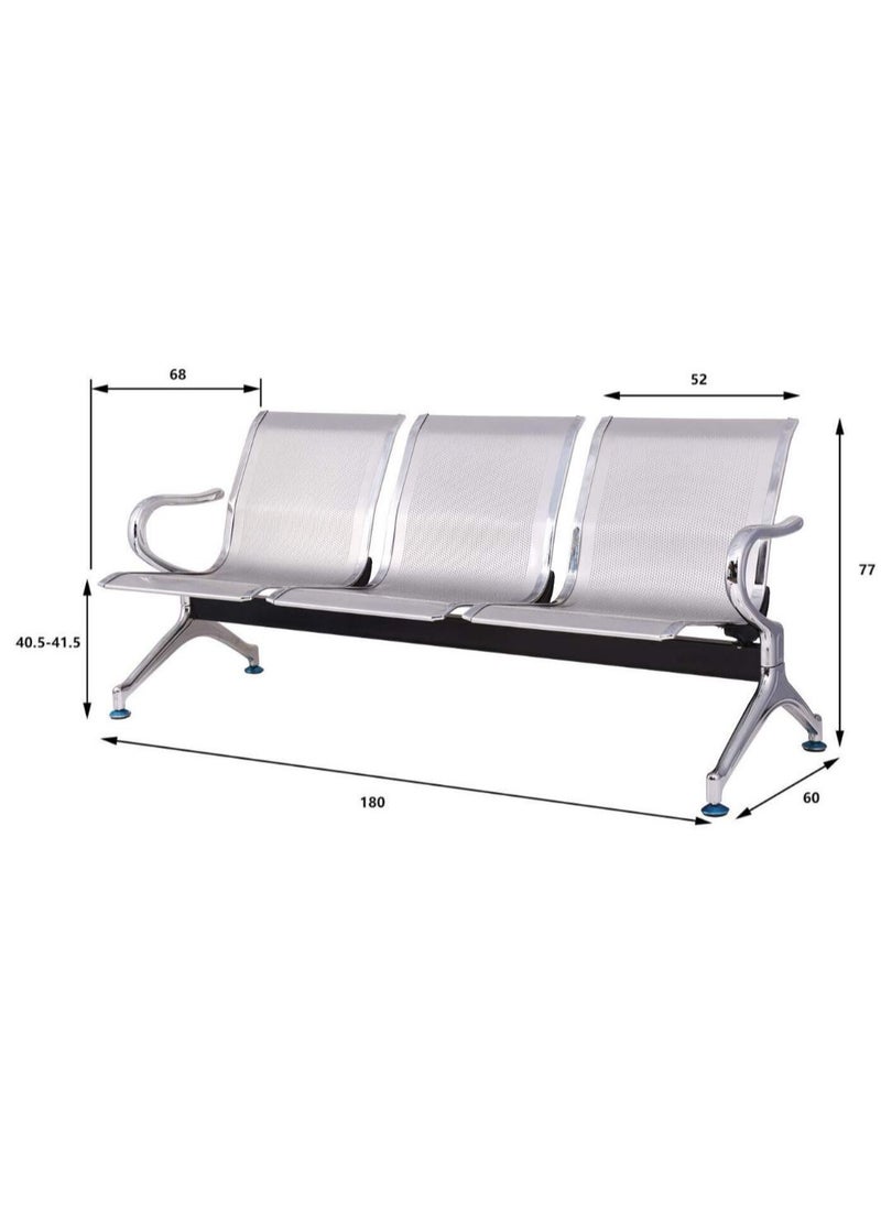 AL WADI FURNITURE Set of 2 Ergonomic 3-Seater Metal Frame Airport Chairs for Office, Hospital, School, warehouses, and Visitor Areas - Silver  - Image 2