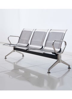 AL WADI FURNITURE Set of 2 Ergonomic 3-Seater Metal Frame Airport Chairs for Office, Hospital, School, warehouses, and Visitor Areas - Silver  - Image 4