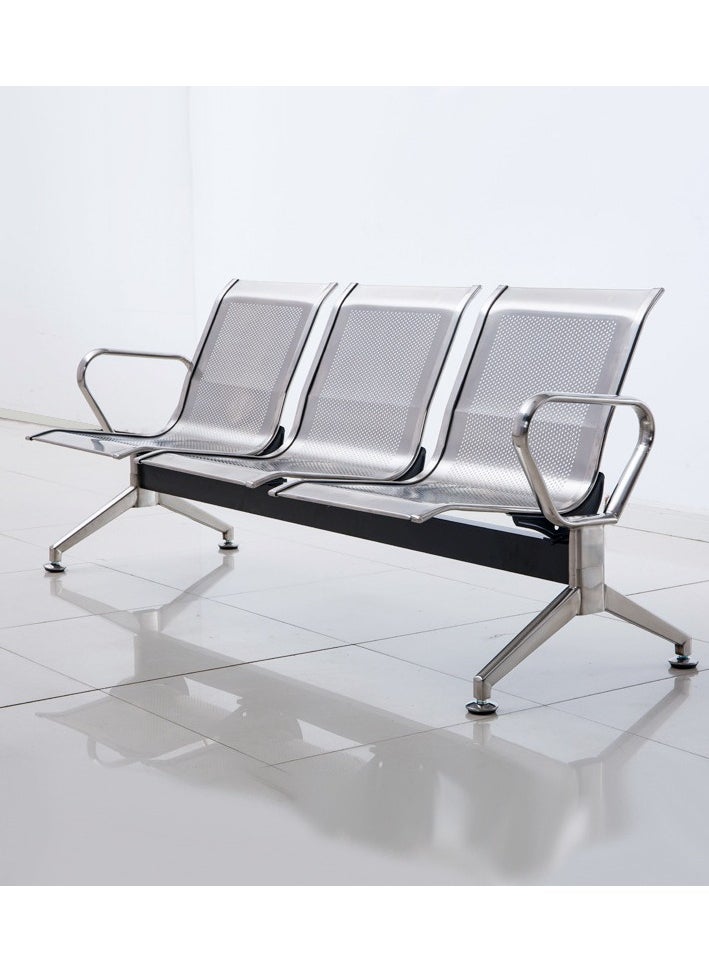 AL WADI FURNITURE Set of 2 Ergonomic 3-Seater Metal Frame Airport Chairs for Office, Hospital, School, warehouses, and Visitor Areas - Silver  - Image 4