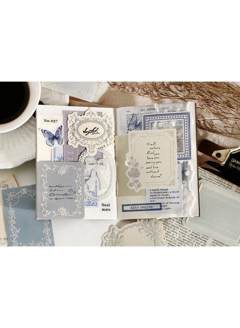 HPRT 30 Pcs Vintage Blue Embossed Floral Scrapbook Paper Set - Aesthetic Journaling Stationery Kit - Image 3