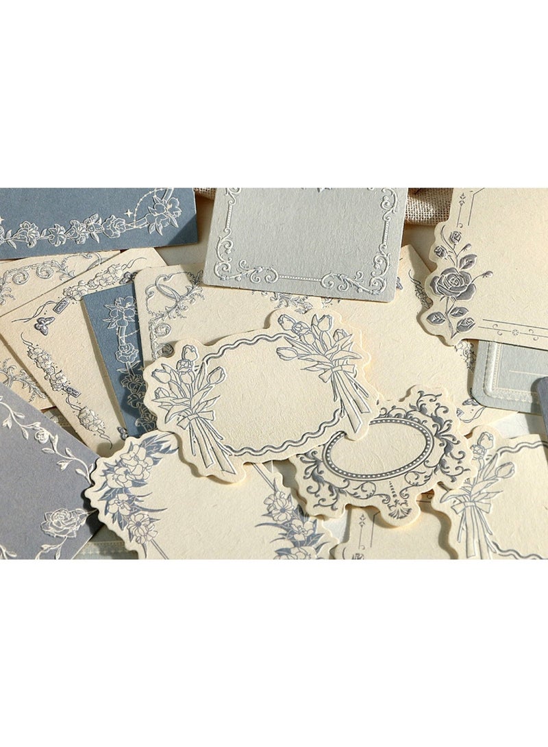 HPRT 30 Pcs Vintage Blue Embossed Floral Scrapbook Paper Set - Aesthetic Journaling Stationery Kit - Image 4
