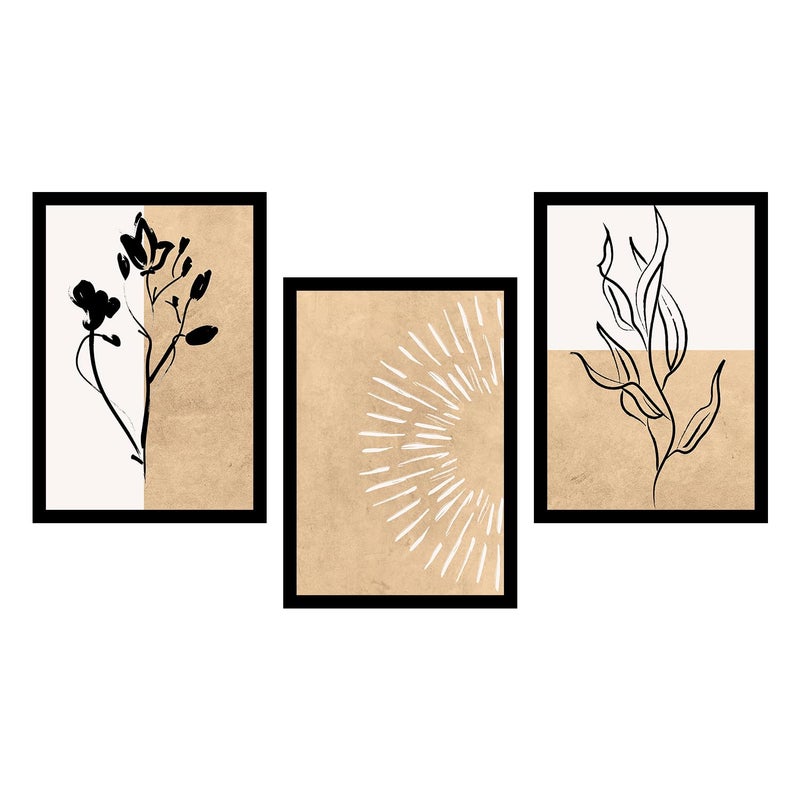 MyTees BOHO Set of 3 Modern Art Premium Brown frame Bohemian Painting for Wall Decoration Digital Reprint 135 inch x 105 inch Bohemian Painting With Frame Pack of 3 B164K3 - Image 1