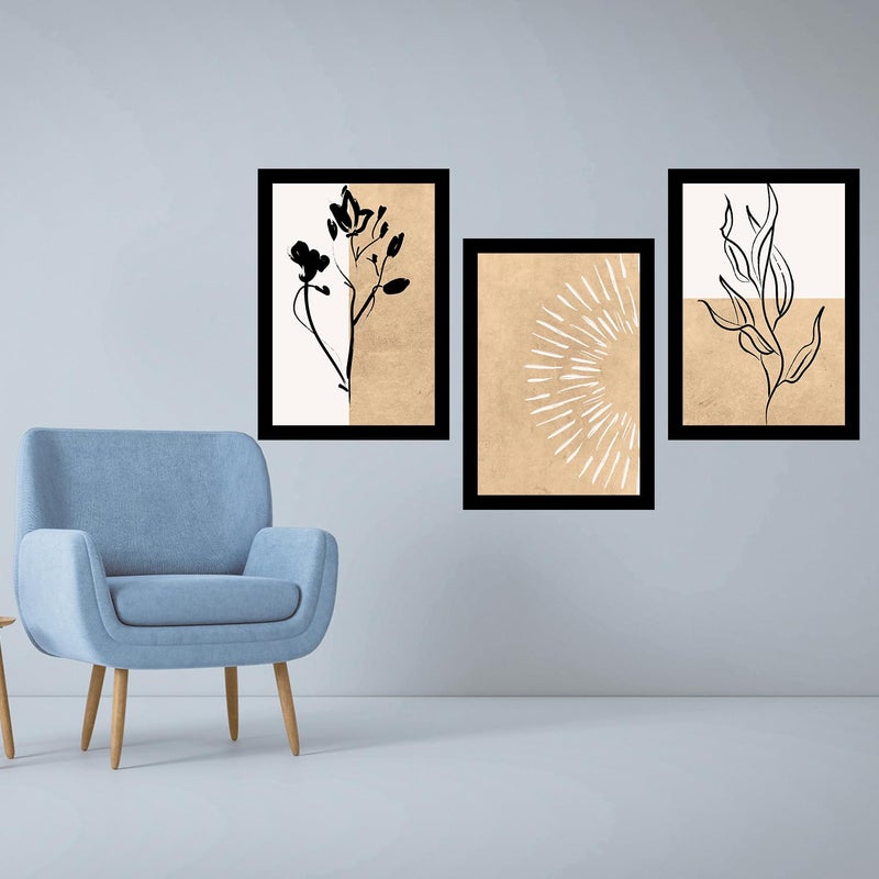 MyTees BOHO Set of 3 Modern Art Premium Brown frame Bohemian Painting for Wall Decoration Digital Reprint 135 inch x 105 inch Bohemian Painting With Frame Pack of 3 B164K3 - Image 2