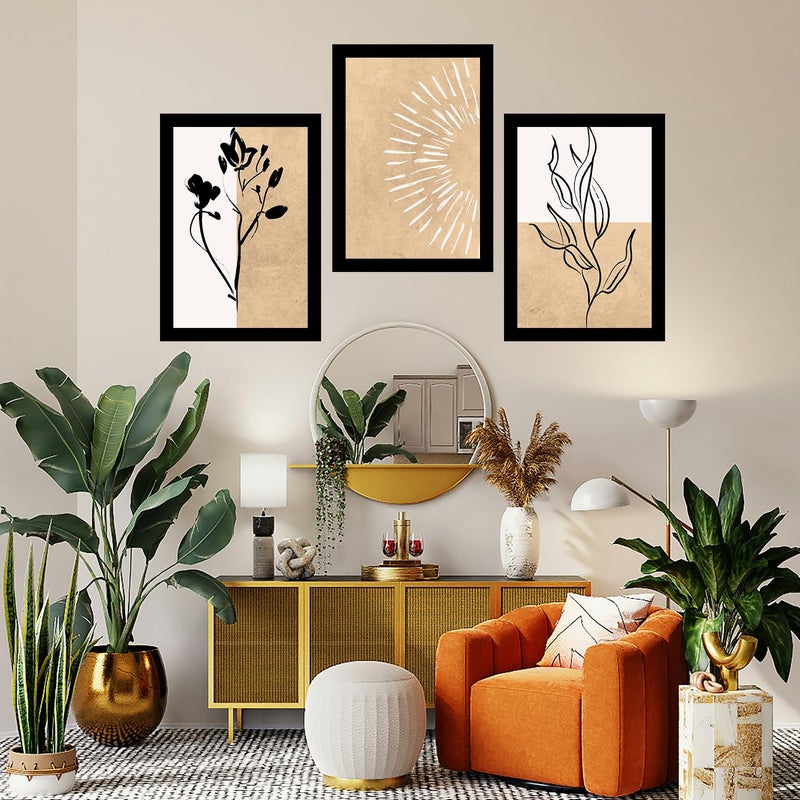 MyTees BOHO Set of 3 Modern Art Premium Brown frame Bohemian Painting for Wall Decoration Digital Reprint 135 inch x 105 inch Bohemian Painting With Frame Pack of 3 B164K3 - Image 3