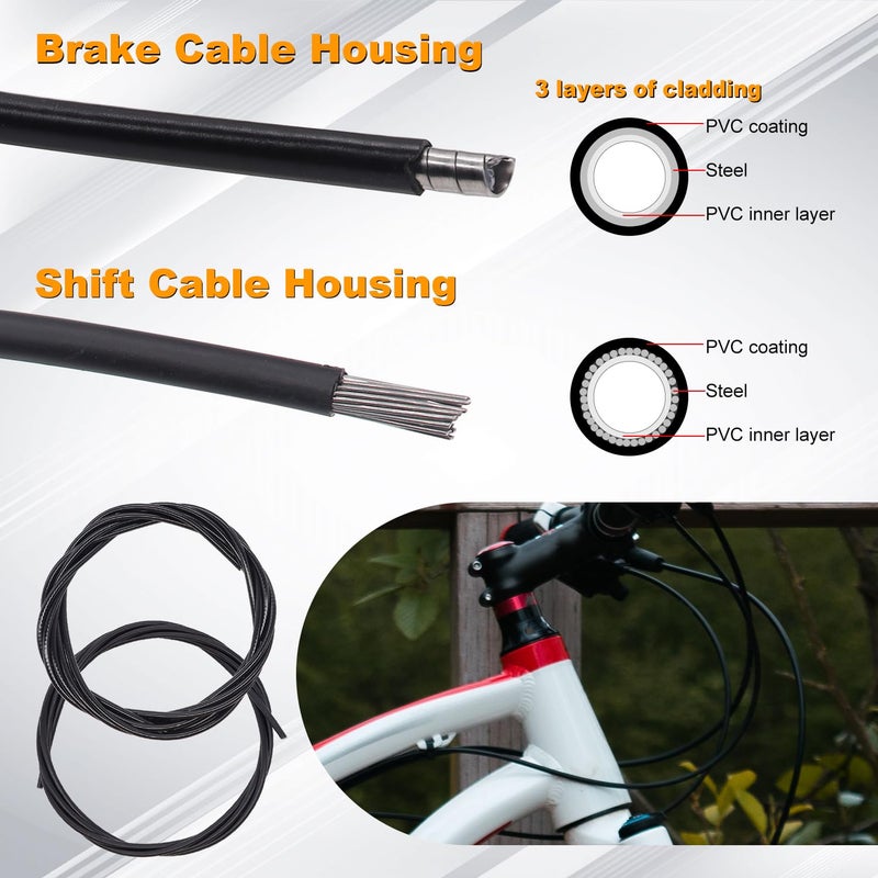 weideer Stainless Steel Wire Cutter Bike Brake Cable Housing Shifter Cable Housing Universal Bike Cable Kit Bicycle Brake Cable Shift Cable with Bike Cable End Caps O-Rings - Image 3