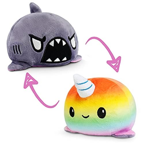 TeeTurtle The Original Reversible Shark Narwhal Plushie Gray Rainbow Cute Sensory Fidget Stuffed Animals That Show Your Mood 45 inch - Image 1