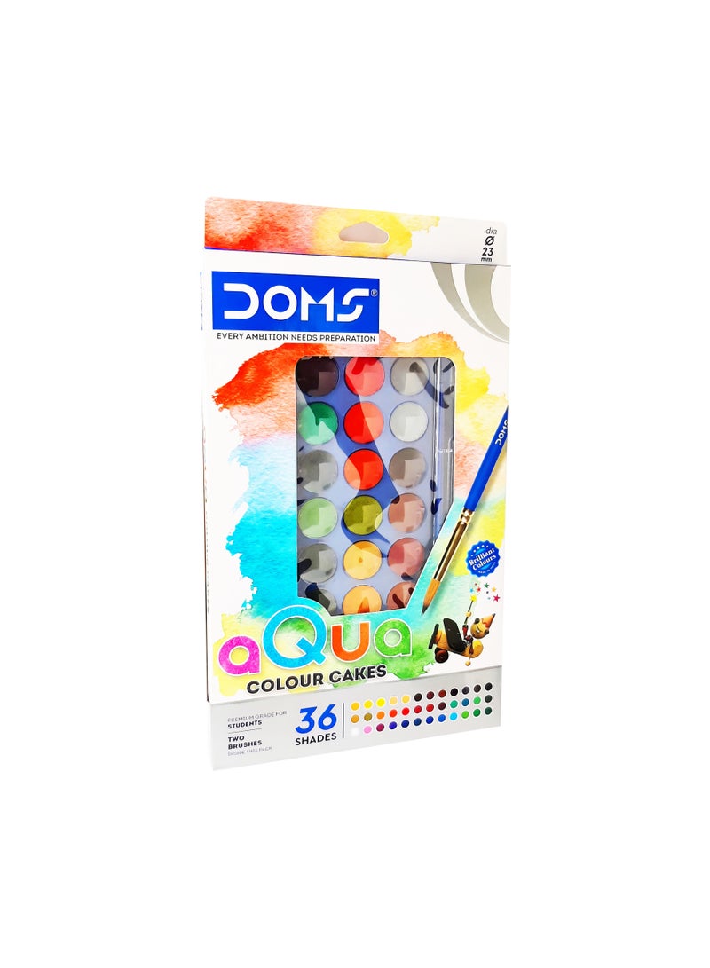 DOMS Water Colour Cakes, Set of 36 Shades with Two Brushes - Image 1
