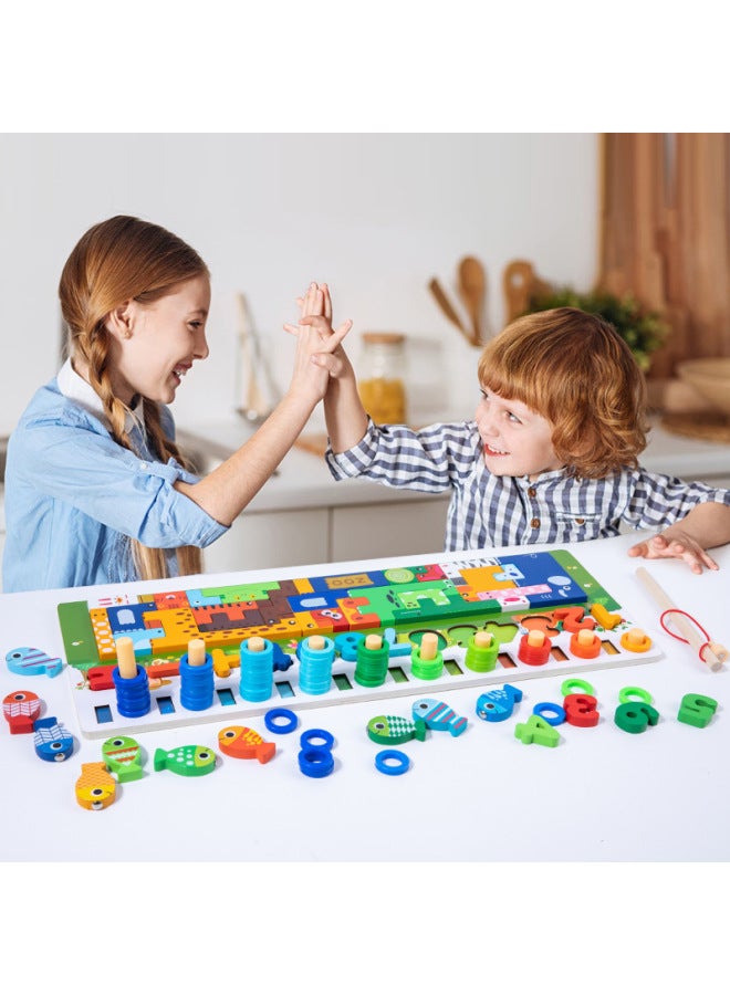 Wooden Animal Russian Puzzle Magnetic Fishing Logarithmic Board Children's Puzzle Digital Cognitive Matching Toy-Color:Animal Russian Puzzle Logarithmic Board - Image 3