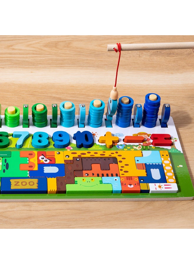 Wooden Animal Russian Puzzle Magnetic Fishing Logarithmic Board Children's Puzzle Digital Cognitive Matching Toy-Color:Animal Russian Puzzle Logarithmic Board - Image 5