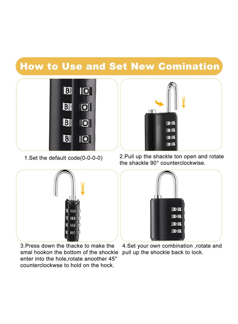 4 Pcs Combination Padlock, 4 Digit Resettable Security Padlock with Keys, for School Sports Gym or Sports Locker, Fence, Toolbox, Case, Hasp Storage and Employee Locker  - Image 3