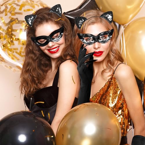 Hifot Cat Costume Accessories for Women with Cat Ears Headband, Black Mask Gloves and Necklace for Carnival Halloween Party - Image 5