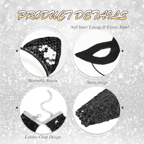 Hifot Cat Costume Accessories for Women with Cat Ears Headband, Black Mask Gloves and Necklace for Carnival Halloween Party - Image 3