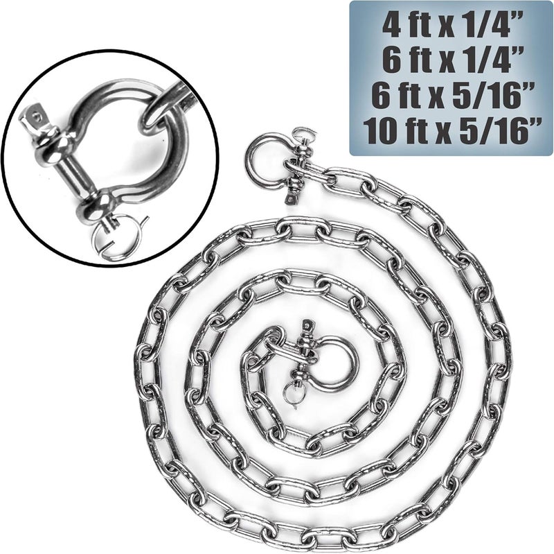 HarborCraft Stainless Steel 316 Anchor Chain with Lock Ring Shackles - 4 Sizes Available - Image 1