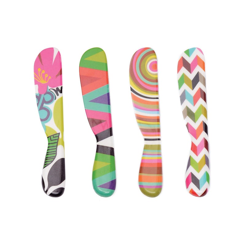 French Bull 6" Melamine Butter Spreader 4-Piece Set-Designer Fun Vibrant Colorful Knives for Cream Cheese, Jam, Jelly, Mayo, Frosting, Sandwich-Shatterproof BPA Free Dishwasher Safe, 6-inch, Assorted - Image 1