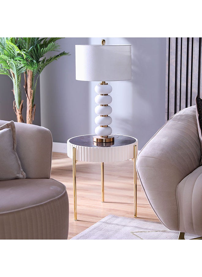 DANUBE HOME Maine End Table Multifunctional Living Room Table Space Saving Side Table Modern Design Furniture For Home 49x49x52cm Cream/Grey Marble/Gold  - Image 1