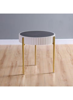 DANUBE HOME Maine End Table Multifunctional Living Room Table Space Saving Side Table Modern Design Furniture For Home 49x49x52cm Cream/Grey Marble/Gold  - Image 2