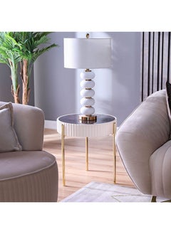 DANUBE HOME Maine End Table Multifunctional Living Room Table Space Saving Side Table Modern Design Furniture For Home 49x49x52cm Cream/Grey Marble/Gold  - Image 1